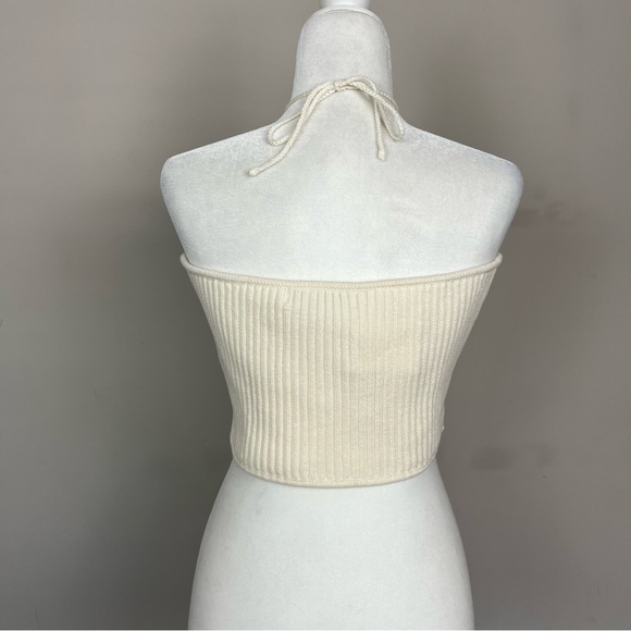 NWT ANTHROPOLOGIE FLAT WHITE KNIT FLORAL CROPPED HALTER TOP SIZE LARGE - Picture 5 of 15